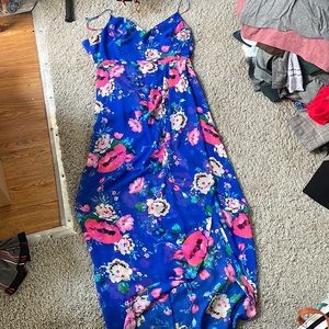 Express blue floral strap dress